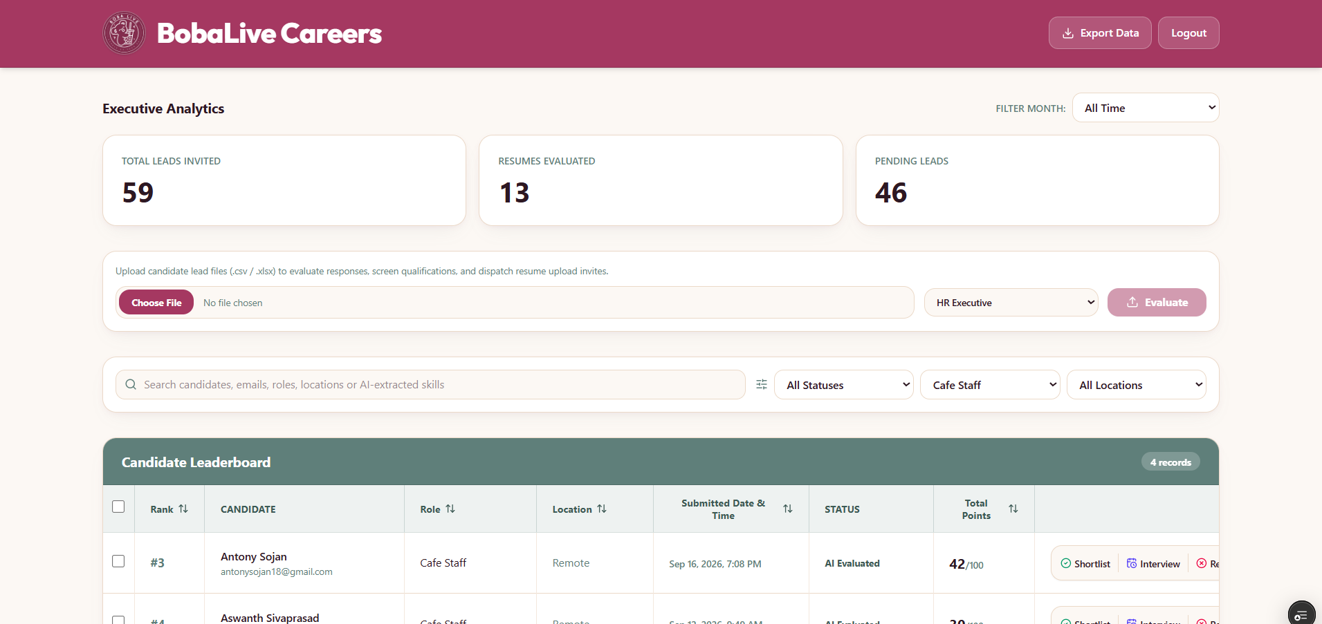 BobaLive Careers interface preview